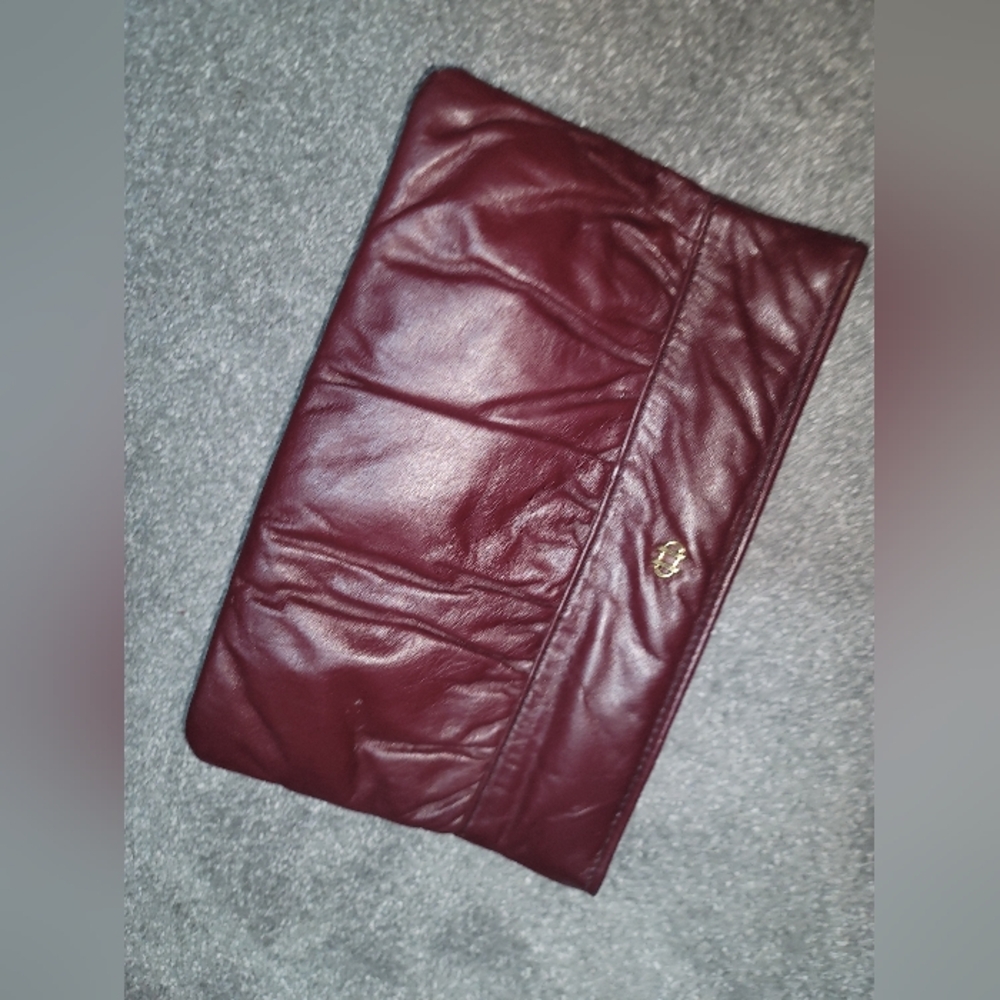 Vintage Elegant Burgundy Leather Clutch Bag